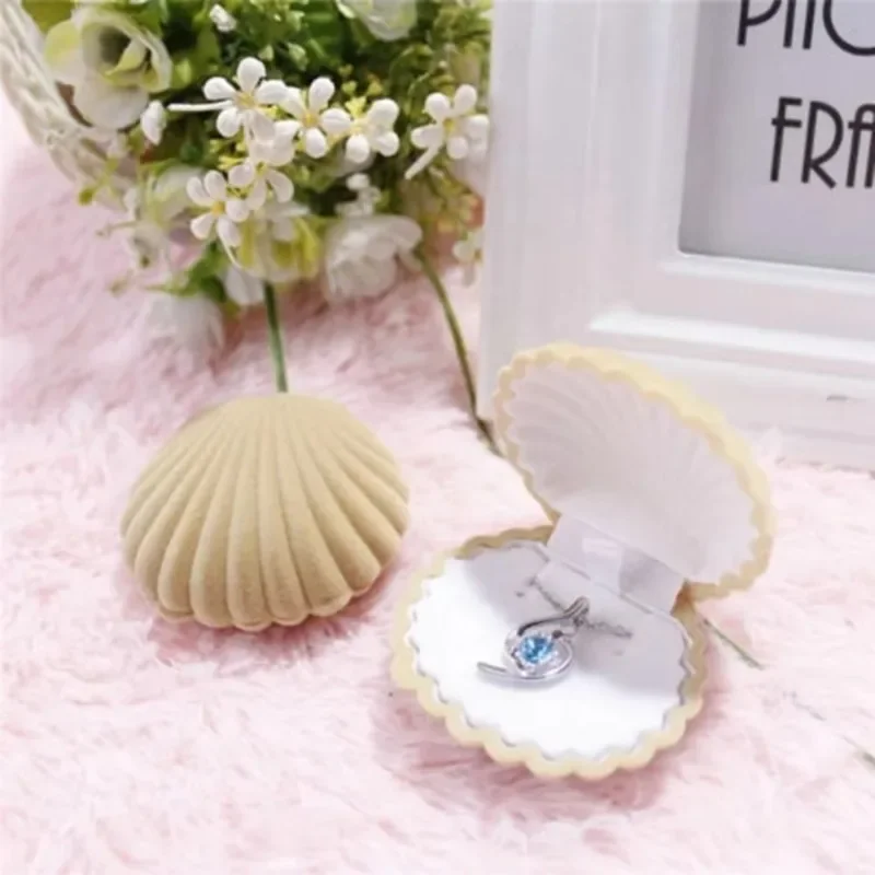 Creative Sweet Shell Shape Gift Box Holder Jewelry Box Velvet Wedding Engagement Ring Box For Earrings Necklace Bracelet Display