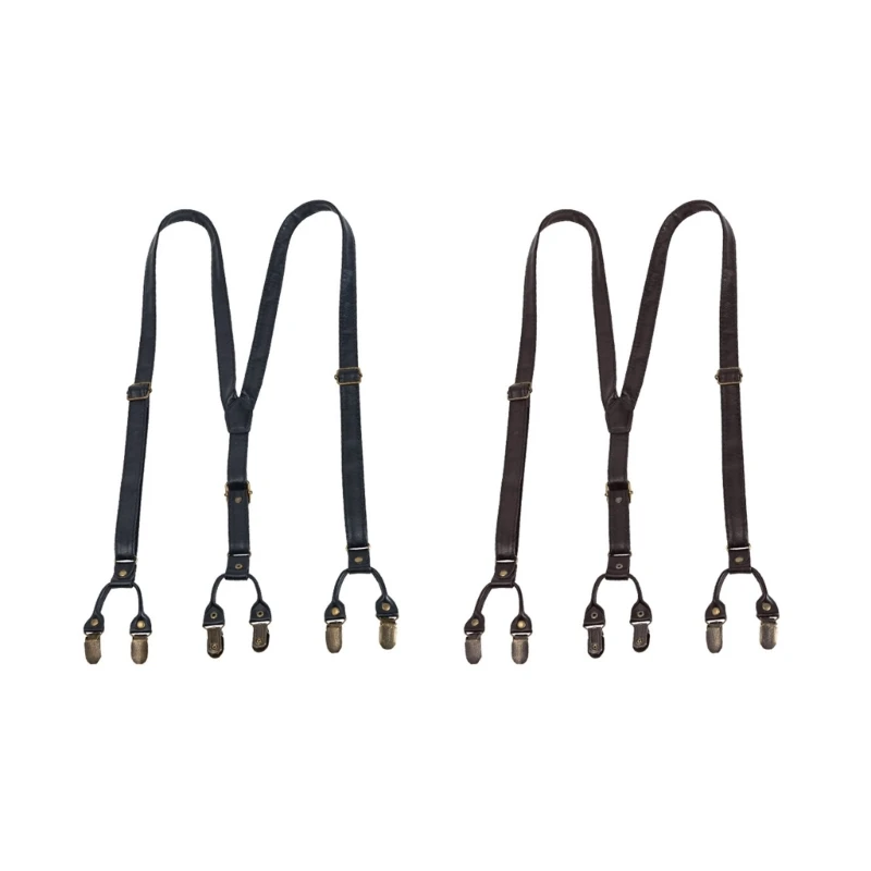 

Men Fashion Suspenders 6 Clip Design Premium PU Adjustable Strap Nonslip Belt
