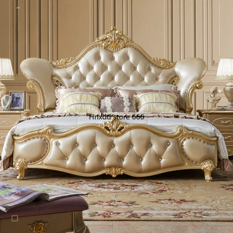 Princess Pretty Double Bed Luxury Gold King Size Loft Bed Comferter Villa Superking Letto Matrimoniale Bedroom Set Furniture