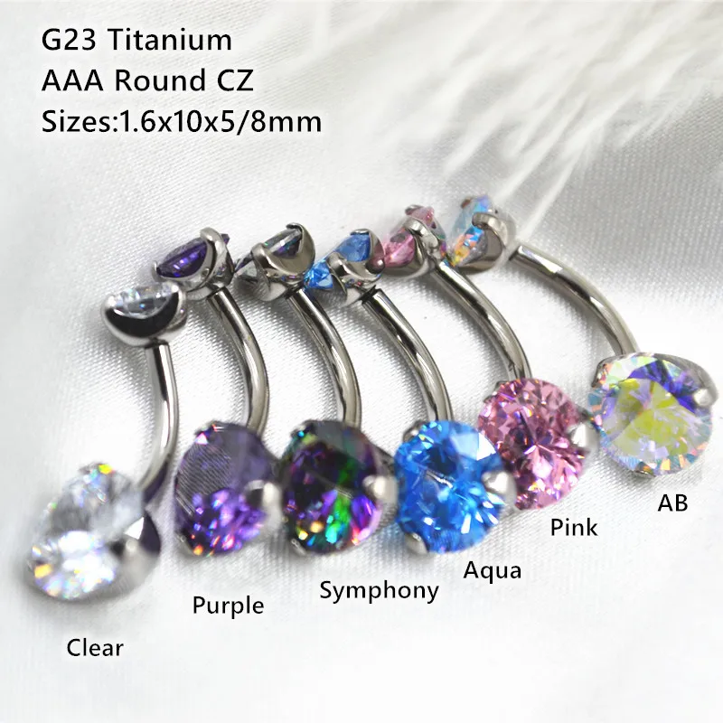 Lot20PCS Body Jewelry-G23 Titanium Round CZ AAA Navel Belly Button Body Piercing 14Gx10x5/8mm Navel Curve Barbells Belly Rings