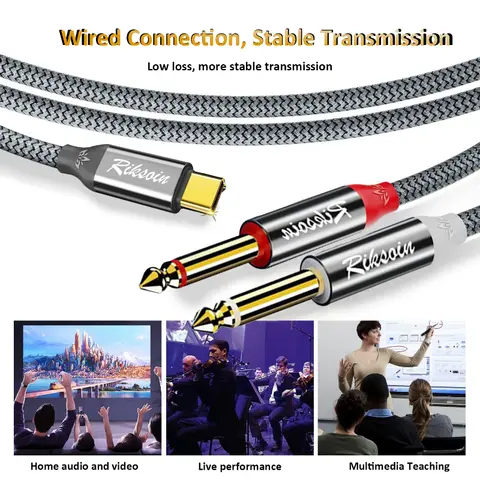 USB Typ-C till dubbel 6,35 mm-jack 1/4 10 best sales USB till ljuduttag - №7