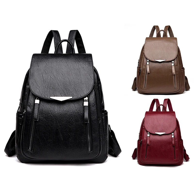 

Woman Backpack Pu Large Capacity Backpacks Fashion Girl Waterproof Rucksacks Schoolbag Convenient Practical Lady Shoulder Bag