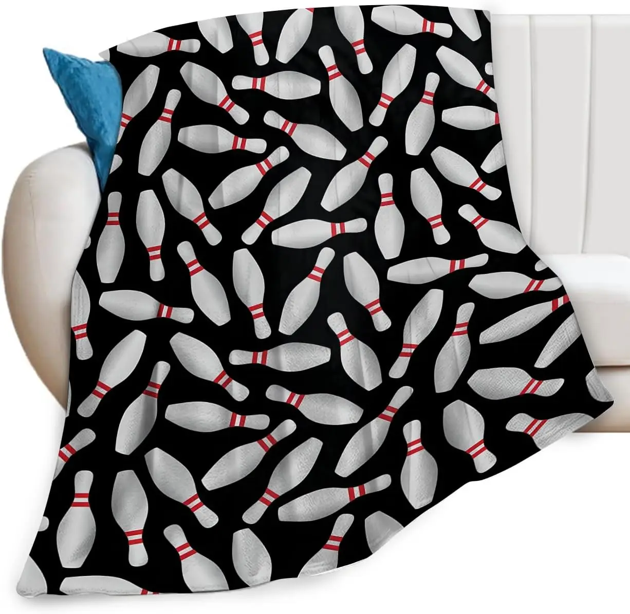 Novelty Bowling Pin Throw Blanket Home Decor Cozy Lap Throw for Sofa Couch Living Room Game Night Spring Autumn Seasonal Gift