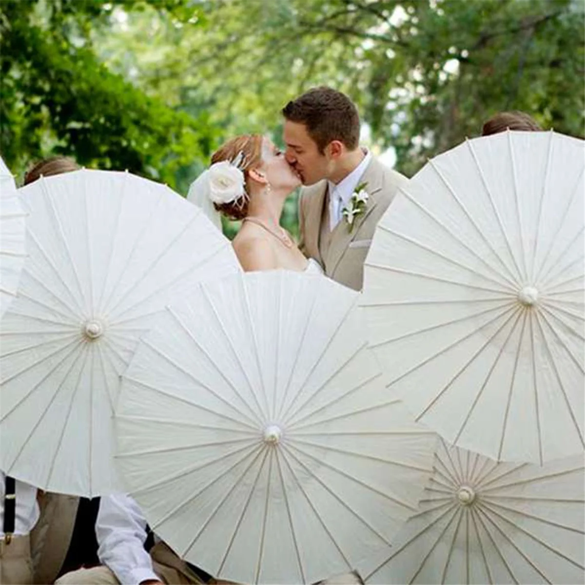 6 Stuks Papieren Parasol 60Cm Strand Paraplu Wit Diy Paraplu Fotografie Rekwisieten Voor Baby Shower Bruiloft