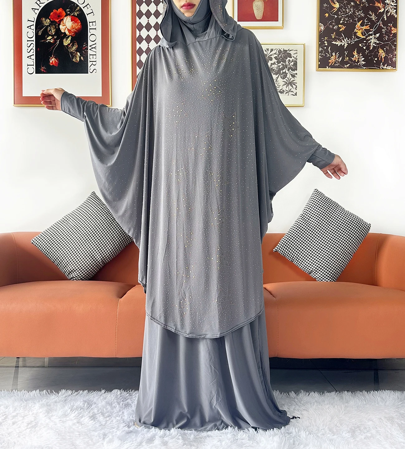 Two Piece Set Jilbab Prayer Clothes Muslim Abaya Set Women Prayer Garment Dress Hijab Long Khimar Skirt Sets Islamic Ramadan