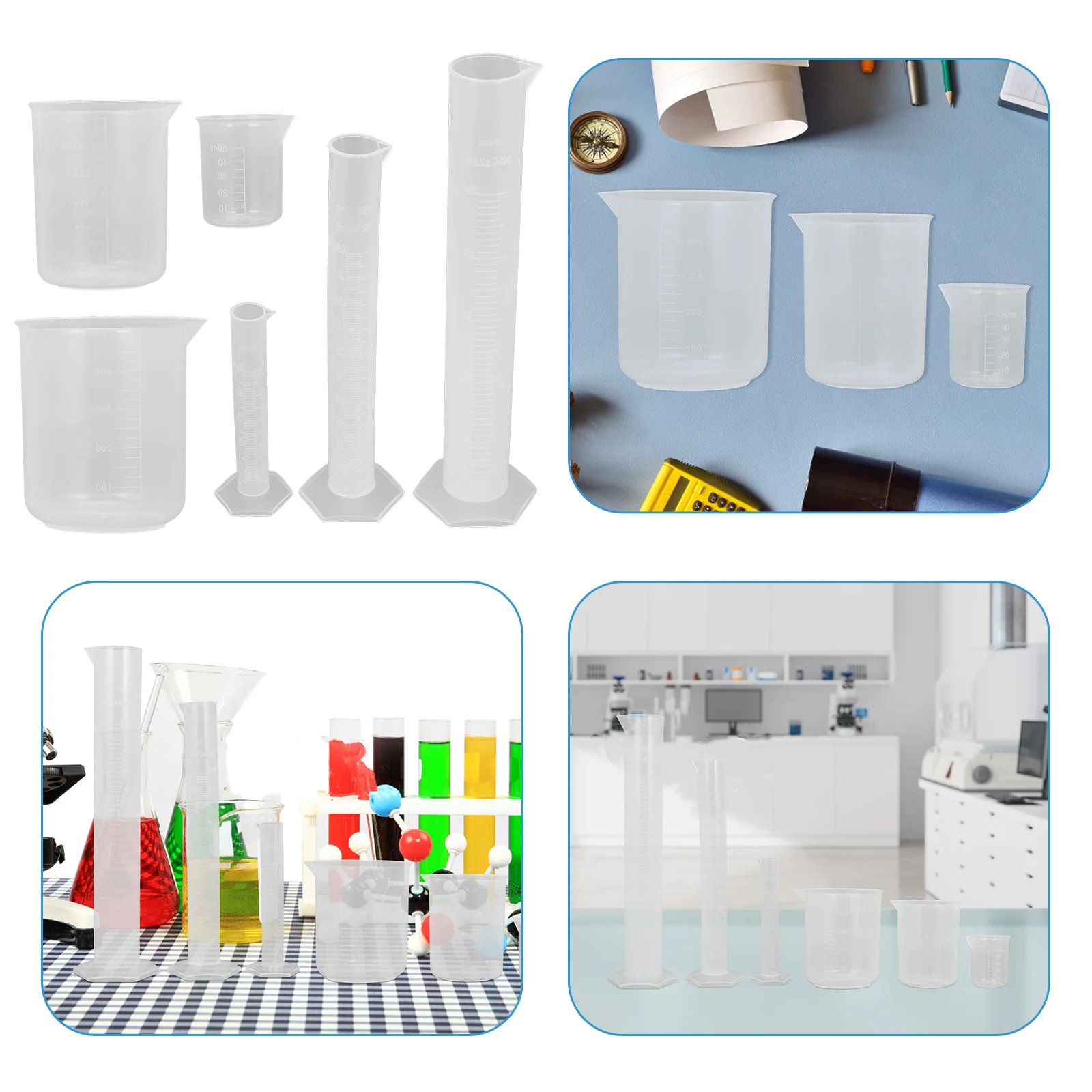 

3 PCS/Set Flask for Chemistry Lab Glassware Laboratory Clear Graduated Beakers Measuring Cups Silicone Cylinder Liquid Supplies