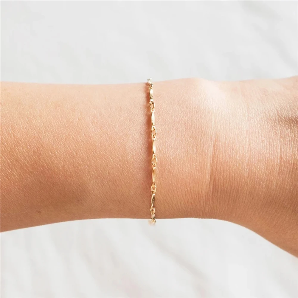

Jewelry Bracelets 14K Gold Filled Handmade Anklets Dapped Bar Chain Bangles for Women Party Birthday Daily Gifts