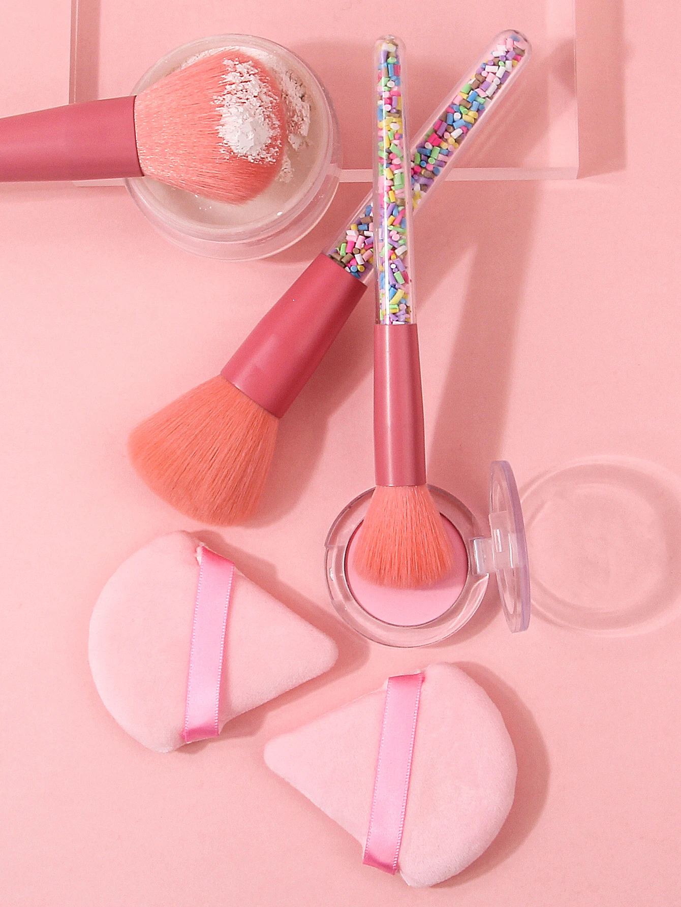 Juego de brochas de maquillaje facial multifuncional, 10 Uds., 2 uds., esponja triangular para polvos + 1 Uds., cubo de almacenamiento de lentejuelas de gran capacidad