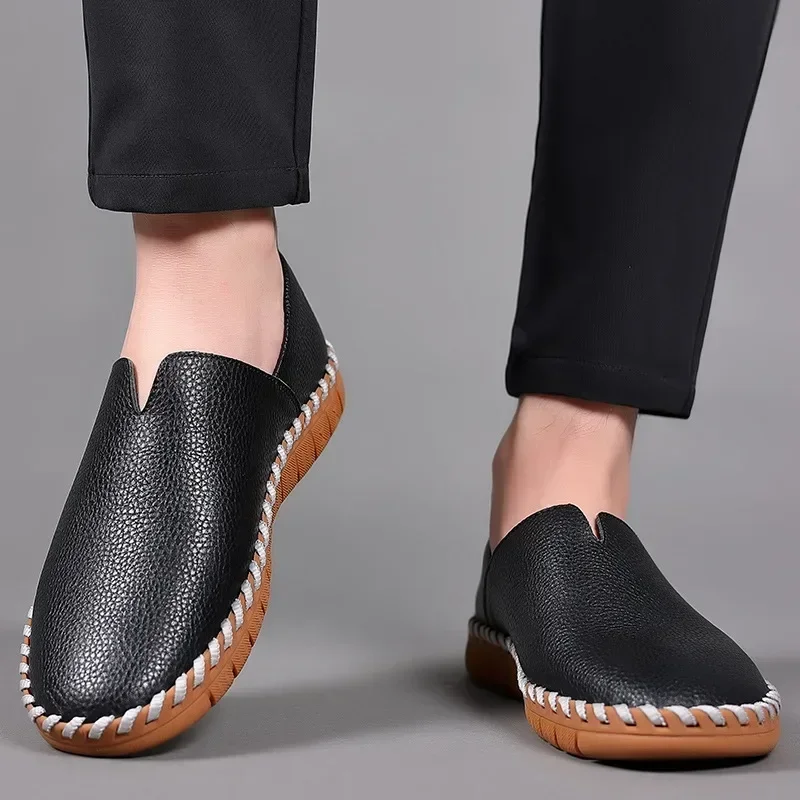 Lazy Loafers Men's Leather Casual Shoes Solid Man Flat Shoes Slip on Soft Sole Driving Shoes for Men Footwear Sapatenis Masculin