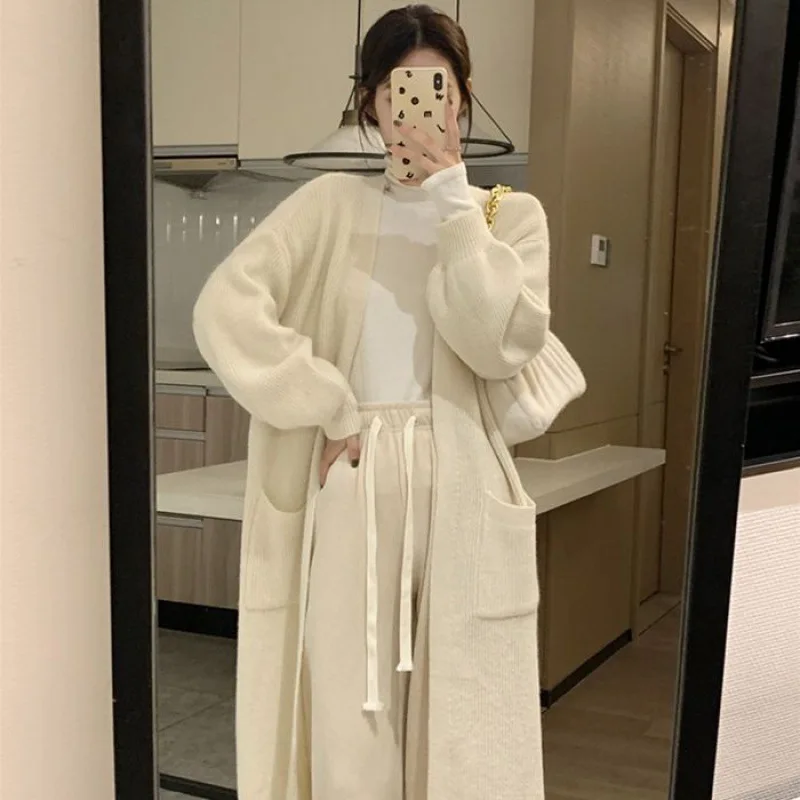 Long Cardigan Coat Women's Mid-Length Thick below the Knees Idle Style Loose Small Sweater