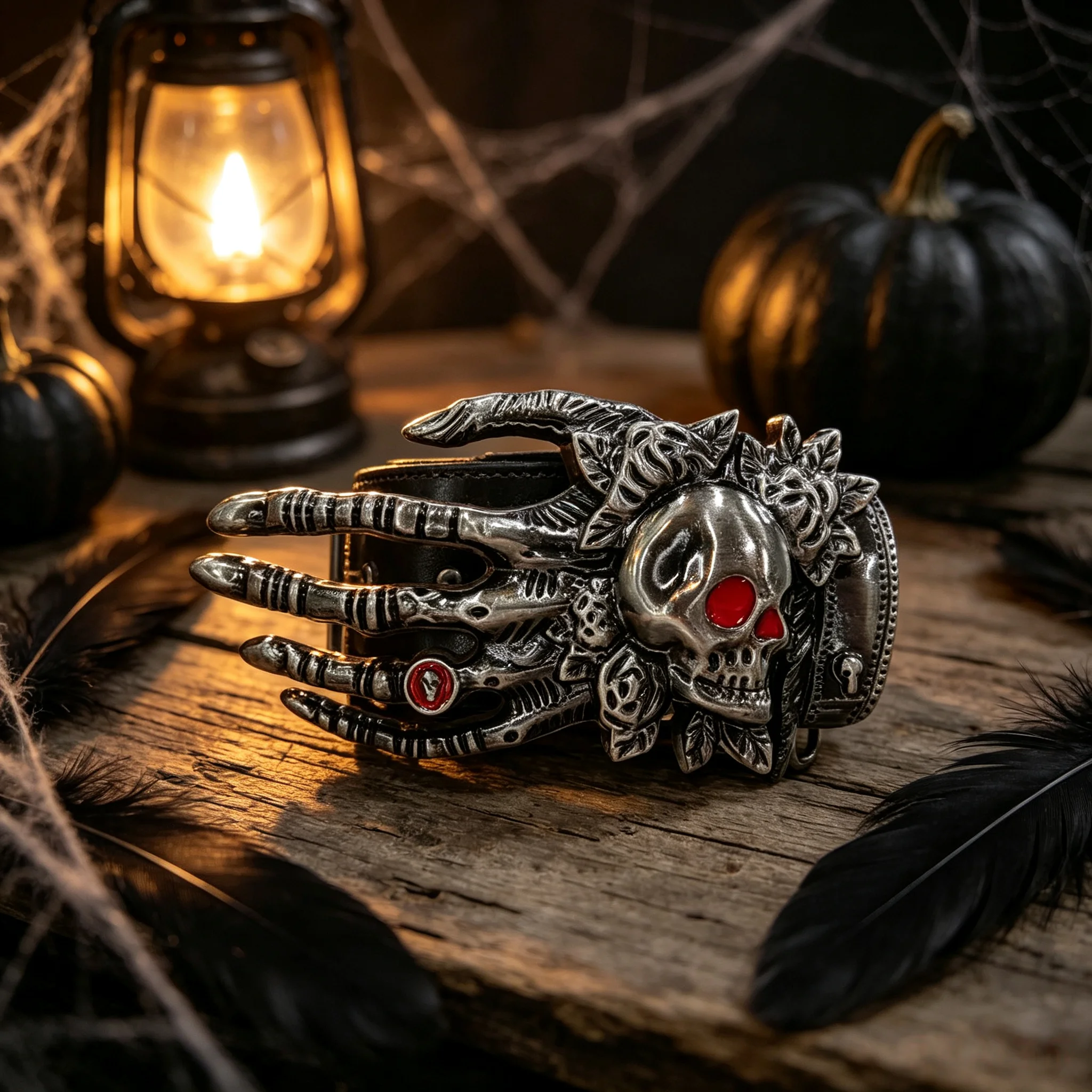 1Pcs Gothic Skull Skeleton Hand Rose Alloy Belt Buckle Replacement (Only Buckle No Strap), Men Buckle Matches Jeans Punk Pants L view 4