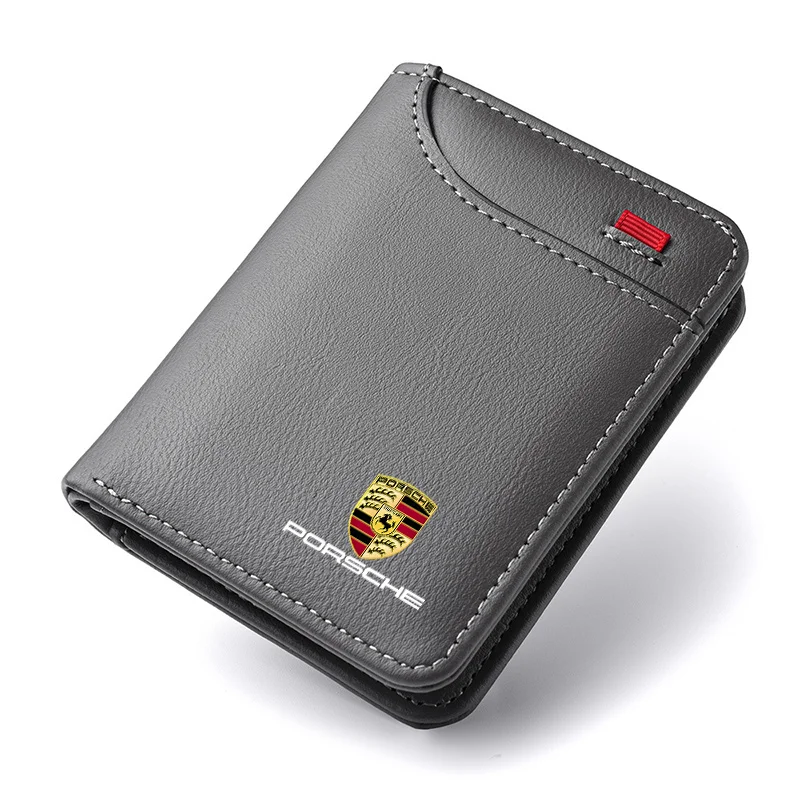 Emblem mobil dompet lembut kulit Mini dompet kartu kredit dompet kecil portabel untuk Porsche 911 Cayenne 918 Pajun 718 Panamera Macan