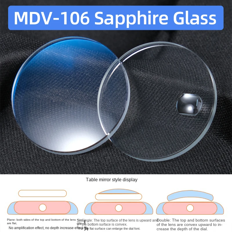 Kit de Modificação com Cristal de Safira Revestido MDV-106 para Casio Duro MDV106 MDV107, Lente de Relógio Plana e de Cúpula Dupla com Junta Impermeável