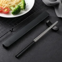 304 Stainless Steel Chopstick Lunch Tableware Travel Portable Chopsticks With Storage Box Holder Dinnerware Kitchen Accessories