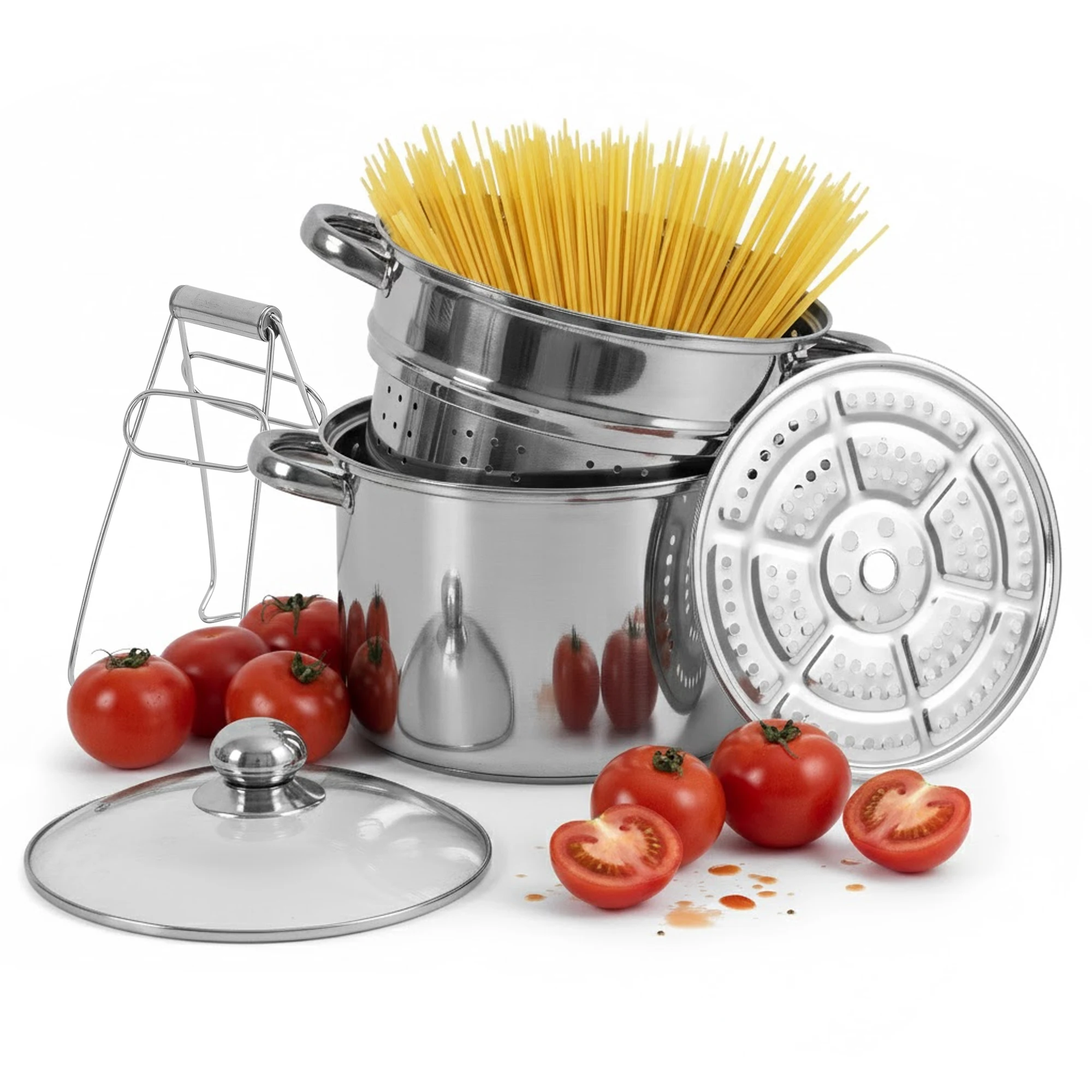 Multipot Stainless Steel Pasta Soup Stock Pot Multi-functional Cooker Perforated Strainer Insert Steamer Cooking Kitchenware Set