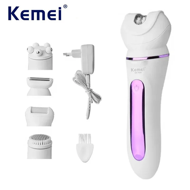 Kemei 5 in1 Electric Women Epilator for Face Female Shaver Facial Body Hair Removal Eyebrow Lady Shaving Machine Rechargeable