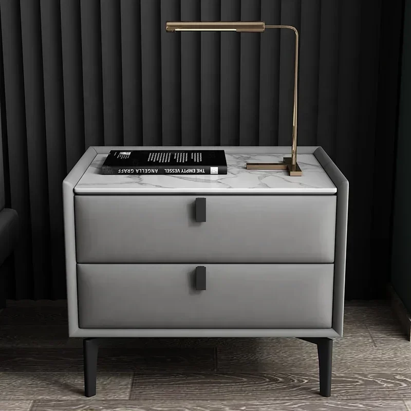 

Outstanding Modern Style Wooden 2 Drawers Bedside Table Leather Bedroom Nightstands Living Room Storage Cabinet Solid Color End