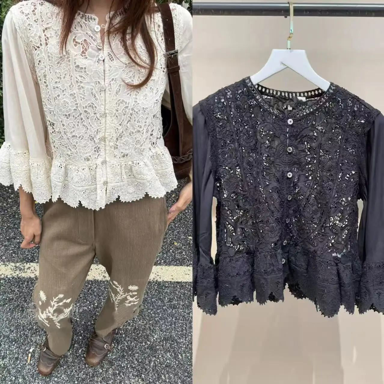 

Ретро-топ женский с объемной вышивкой, кружевными вставками, круглым вырезом, рукавами-колокол, из полиэстера, с цветочным узором, длина рукава 3/4.