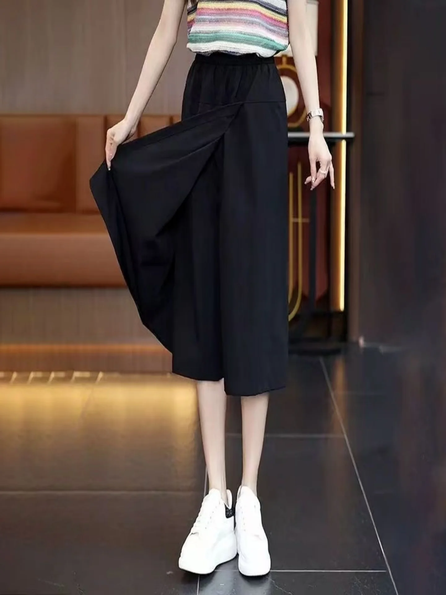 Casual High Waist Breathable Women's  Skirt Pants Summer 2026 Trendy Cool Feeling Versatile Wide Leg Skirt Pants