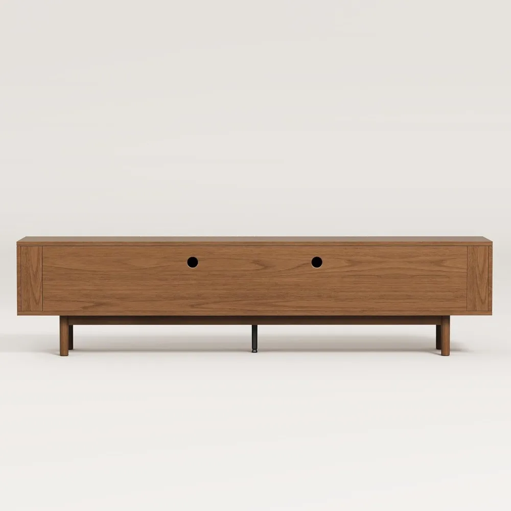 حامل تلفزيون حديث من منتصف القرن مقاس 86.61 بوصة، مركز ترفيه من خشب الجوز لأجهزة التلفاز حتى 85 بوصة، وحدة تحكم للوسائط مع خزائن تخزين