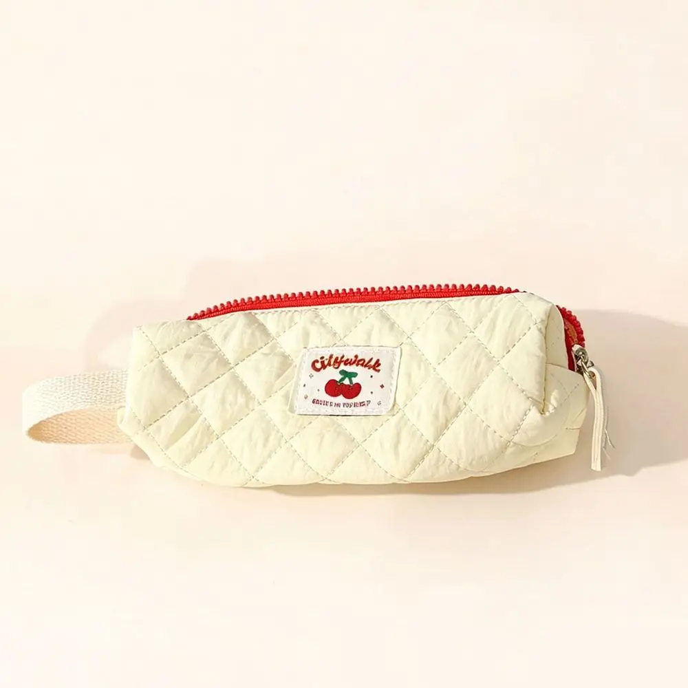 Bow Design Quilted Pencil Bags Floral Pattern Large Capacity Stationery Organizer Cartoon Style Quilted Texture Pen Cases