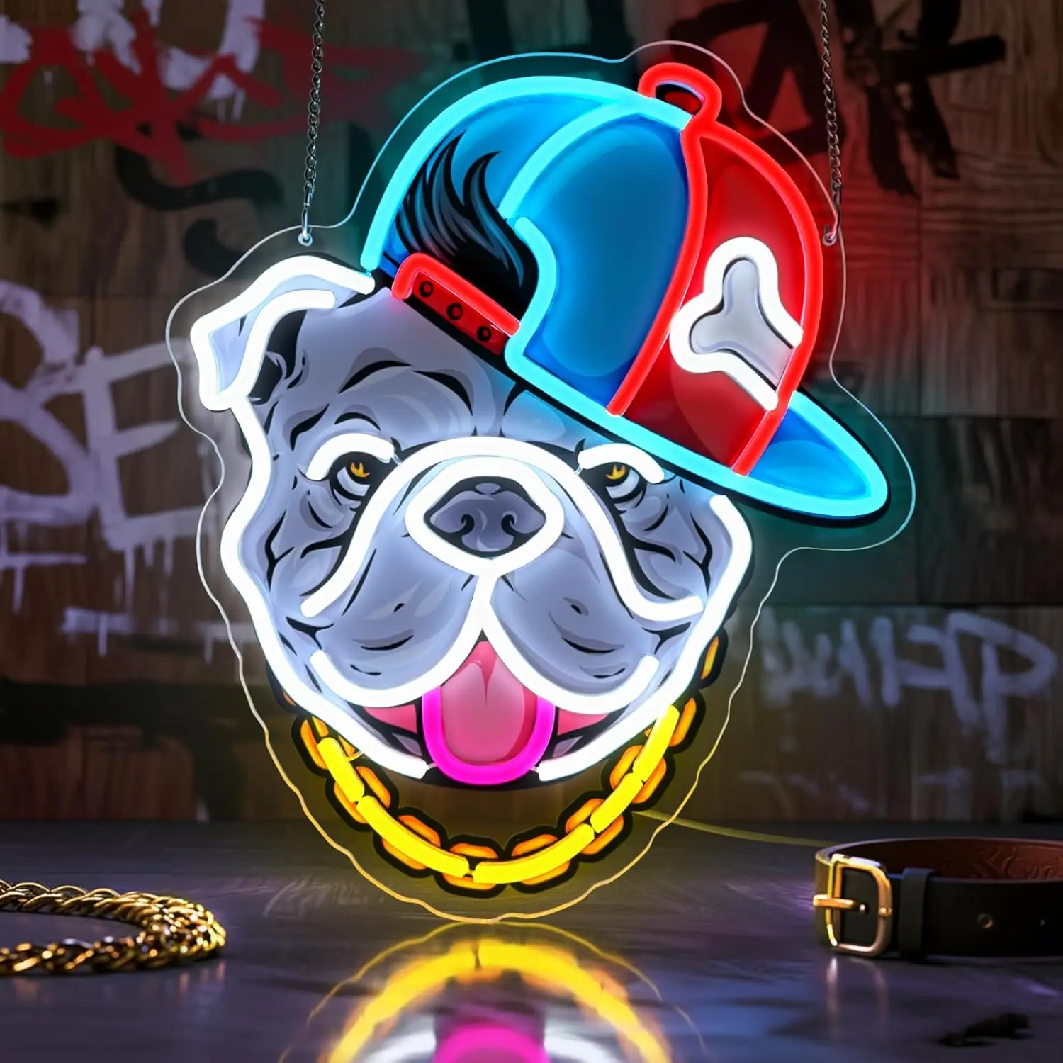 ヒップホップブルドッグネオンサインusb調光式ledネオンライトサインウォールアートデコレーションゲームルーム寝室リビングルームバーパーティーギフト