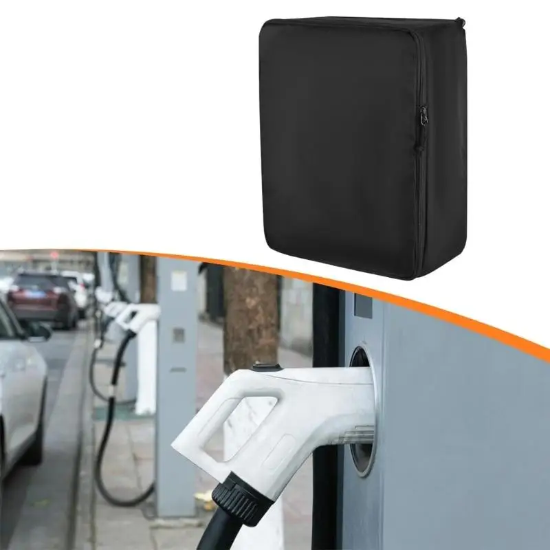 Electric Vehicle Charging Station Cover 18 x 14 x 10 In, Black 420D Cloth Cover with Full Side Entry for Outdoor Rain and D2RD