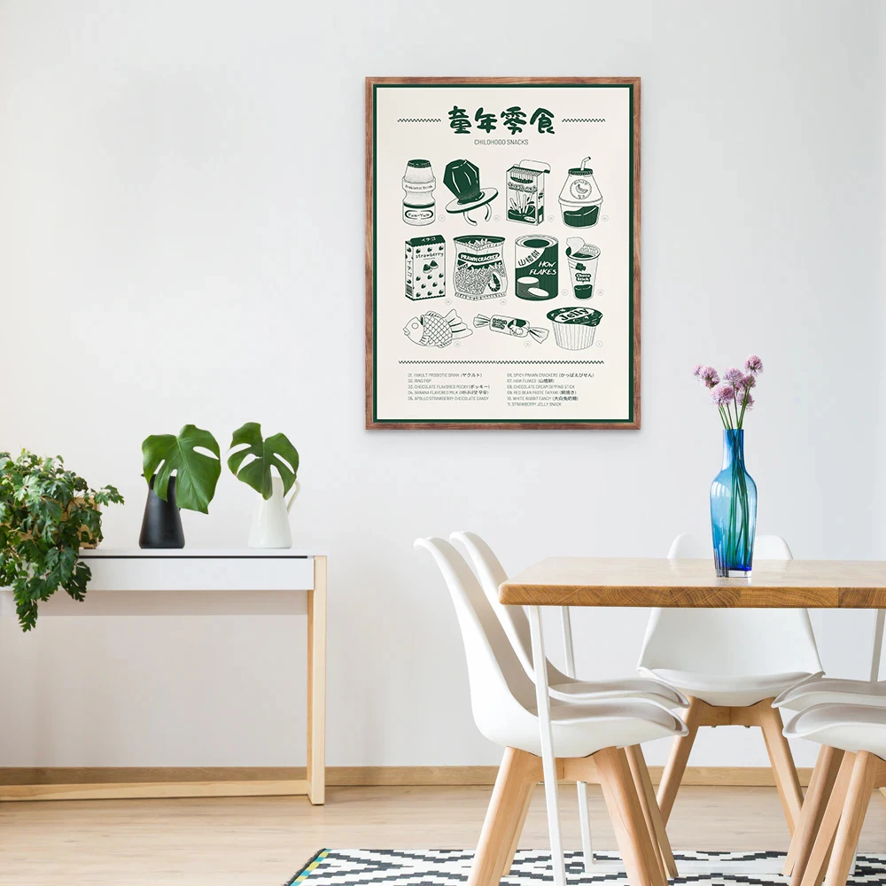 Korean Asian Food Modern Kitchen Poster Print Decor Japanese Retro Art Childhood Snacks Nostalgic Canvas Painting Chinese Quote