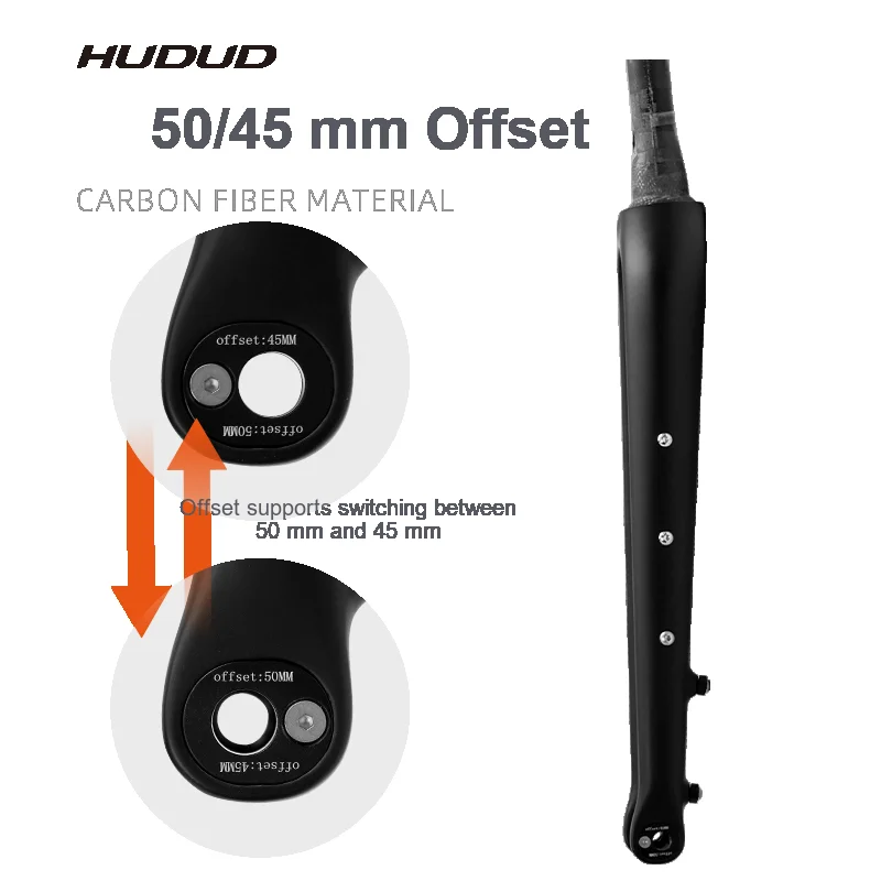HUDUD Carbon Gravel Fork 700C Thru‑Axle Flat Mount Disc Brake Adjustable Offset 45/50mm Wide Tire 55C Pre‑drilled Mounts R09‑FK