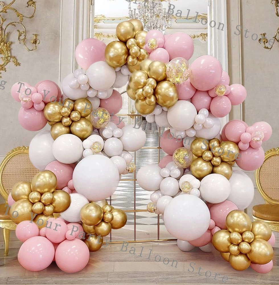 Dekoracja ślubna Balony Girlanda Łuk Maca Różowe Białe Konfetti Balon Dziewczyna Urodziny Party Baby Shower Decor Rocznica Globo