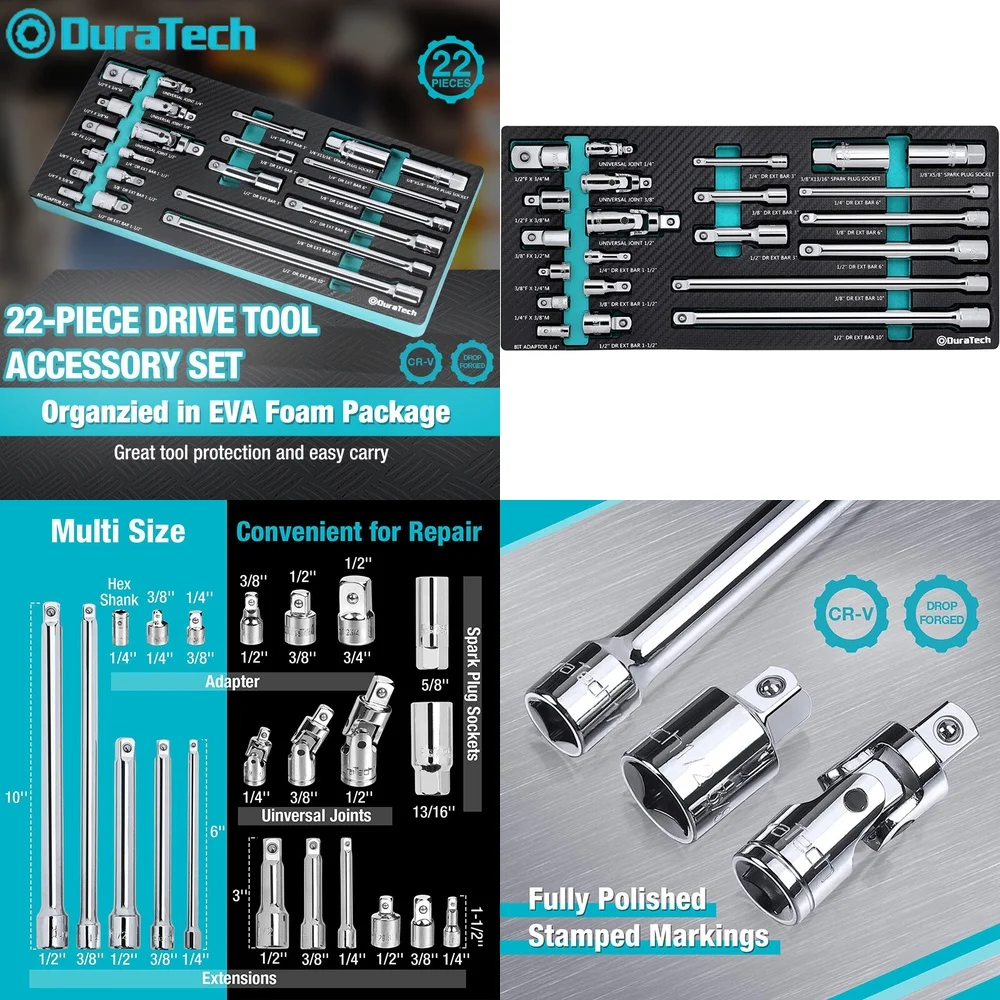 

Hand Tool Sets22 Piece Drive Tool Accessory Set with Socket Adapters and Extension Bars for Versatile Repair Needs