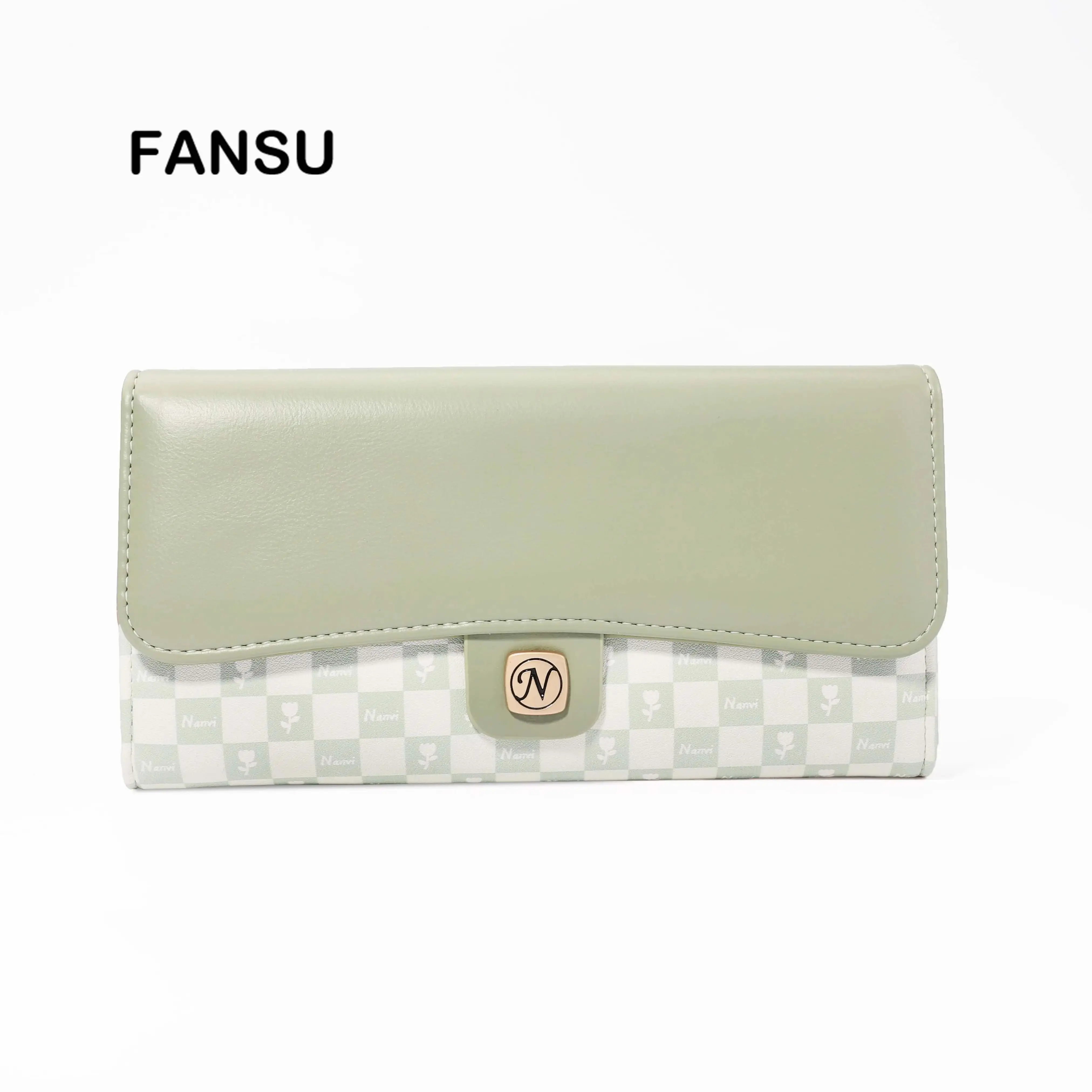 Cute Women's Long Color Blocke Large Capacity Long Folding Wallet Exquisite Premium Coin Purse Student commute Card Holder FANSU