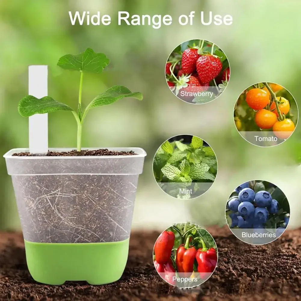 6 plastic square flower pots, transparent planting and seedling pots, reusable, breathable with silicone bottom and label