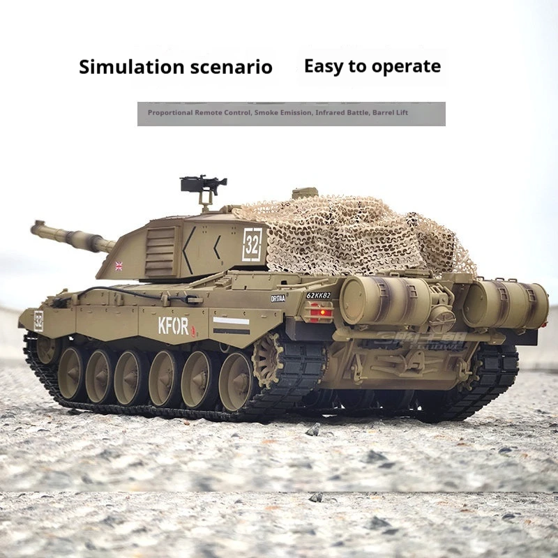 Electric RC British Challenger II Tank Model,Metal Track Simulation Military Vehicle Toy for Boys & Military Hobby Collectors