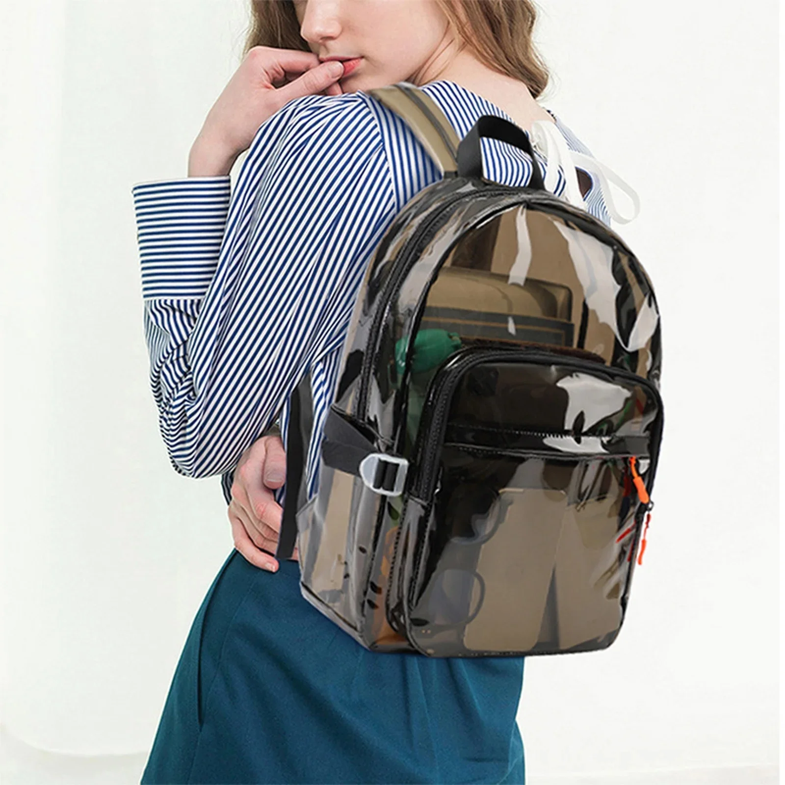 2025 Newclear Backpack Pvc Transparent Backpack Stadium Approved With Reinforced Strap School Bookbag For School Travel Bag
