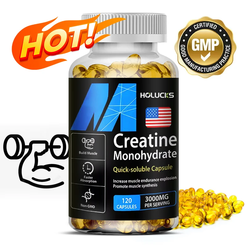 

Holucks Creatine 3000 mg Monohydrate - Strength, Muscle, Performance Keto-Friendly Adult Nutritional Supplement - 120 Capsules