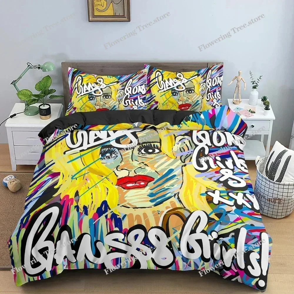 

3D Cartoon Graffiti Bedding Set Soft Luxury Duvet Quilt Cover Set Bedroom Decor King Queen Twin Single Size Bedclothes029