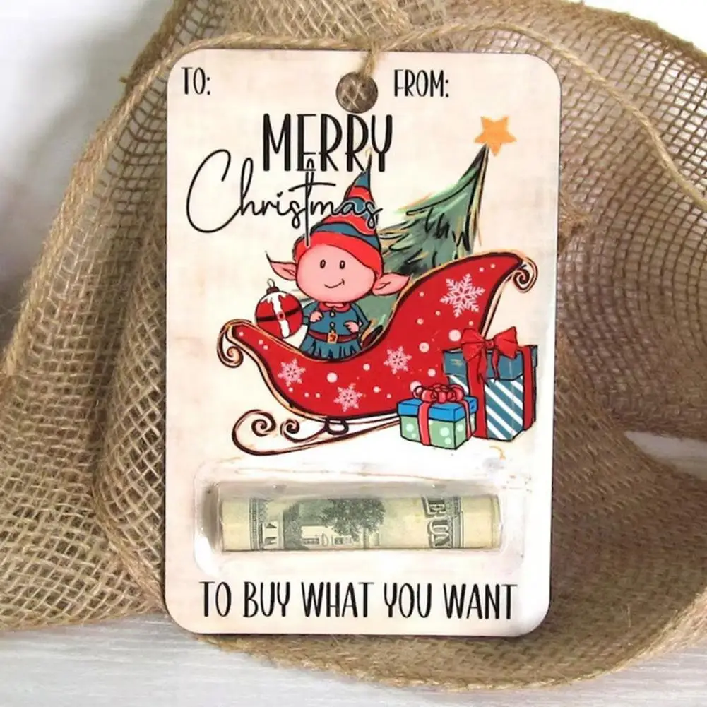 Christmas Money Holder Xmas Style Wooden Card Pendants Christmas Card Lucky Money Clip for Senior Gifts Unique New for Friends