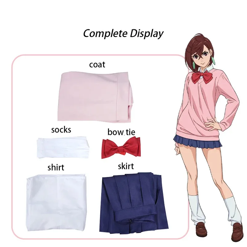 أزياء CyAnime Dandadan Momo Ayase التأثيرية شعر مستعار وردي سترة تنورة مومو Ayase أزياء الهالوين للفتيات والنساء والكبار