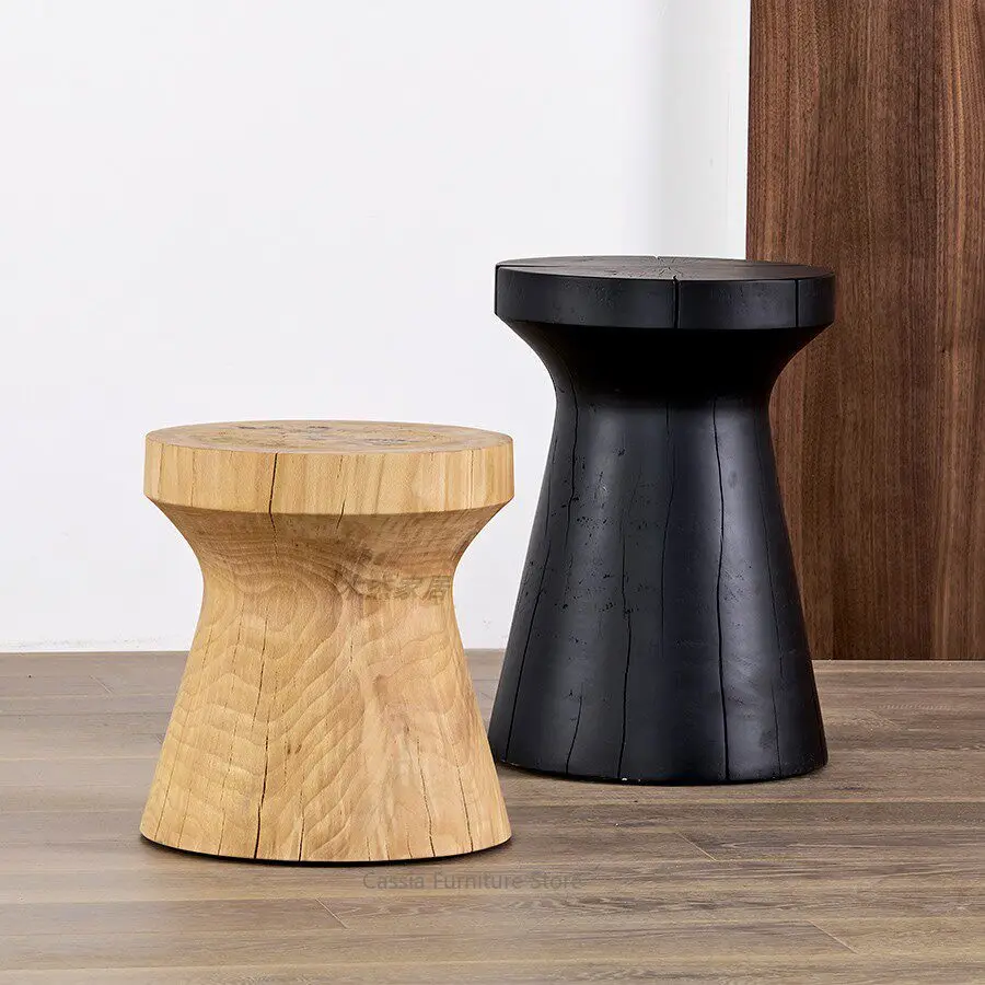 Wabi-Sabi Natural Wood Stump Side Table for Homestay, Creative Round Tree Trunk Coffee Table & Low Stool