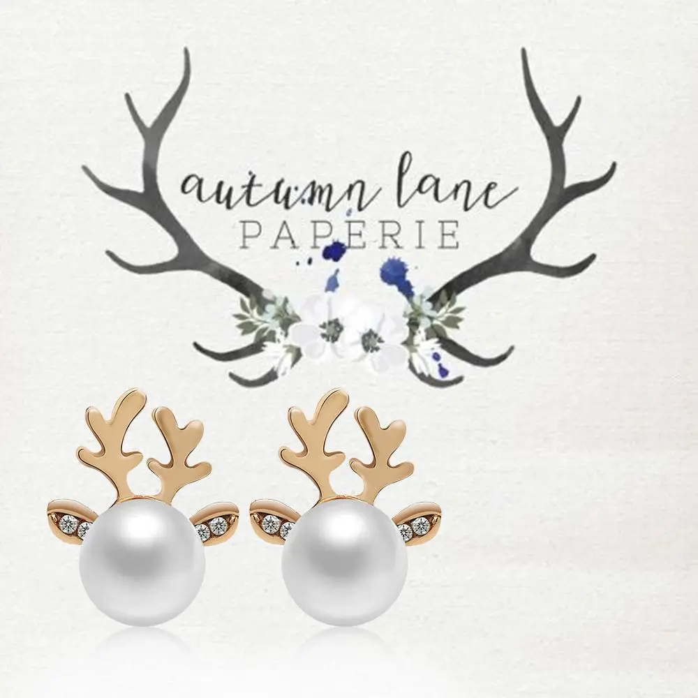 1Pair Women Xmas Gift Party Reindeer Ear Stud Jewelry Pearl Deer Earrings Christmas