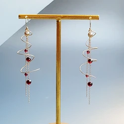 Lii Ji Multi Stone Spiral Earrings 14K Gold Filled Handmade Drop Link Earrings Delicate Jewelry For Women Gift