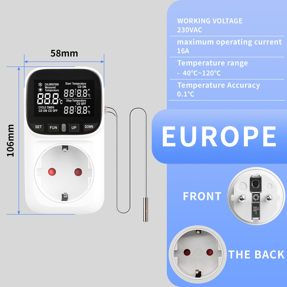  YICHENG Digital Thermostat Plug Temperature Controller Outlet Socket Heating Cooling Control,Backlit Displa,Timing mode 
