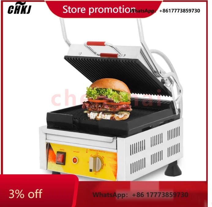 

CHKJ-2025NEWAutomatic Stainless Steel Panini Sandwich Maker Machine 220V Barbecue Grill for Sausage Burger Toast Steak-Condition