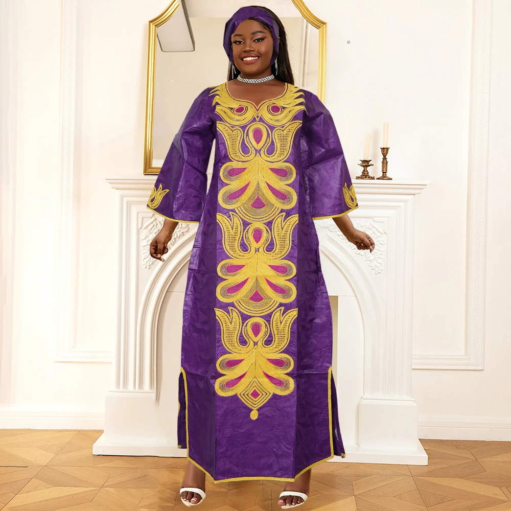 H&D African Clothes Embroidery Bazin For Women Tradition Dress Wedding Party Dress Ankara Robes Trads Wears African Clothes 2024