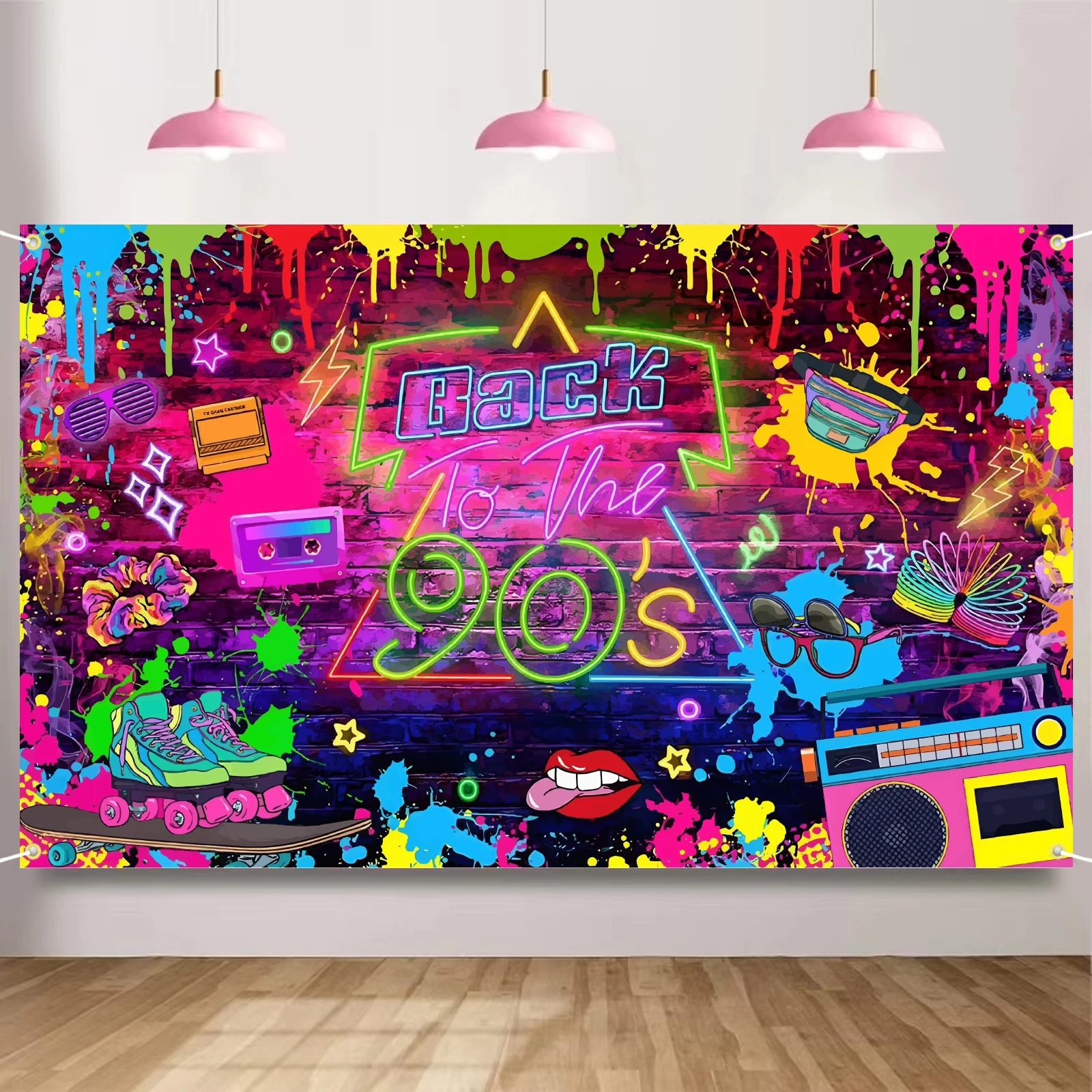 90er Party dekorationen zurück zu 90er Jahren Banner 90er Jahre Hintergrund Hip Hop Graffiti Hintergrund 1990s Party Dekorationen Hintergrund für Foto