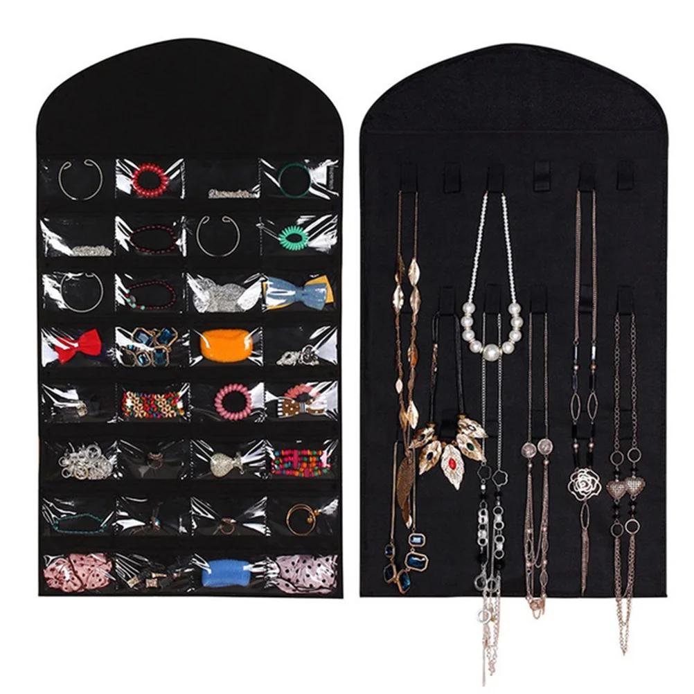 

32 Pocket Hanging Jewelry Organizer Double Sided Tape Hook Storage Bag Closet Organizer for Earrings Necklace Bracelet Ring