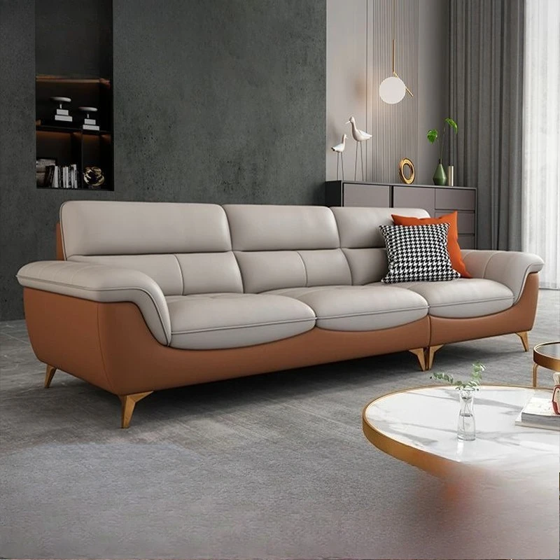 First layer leather sofa living room small apartment sailing cowhide straight row