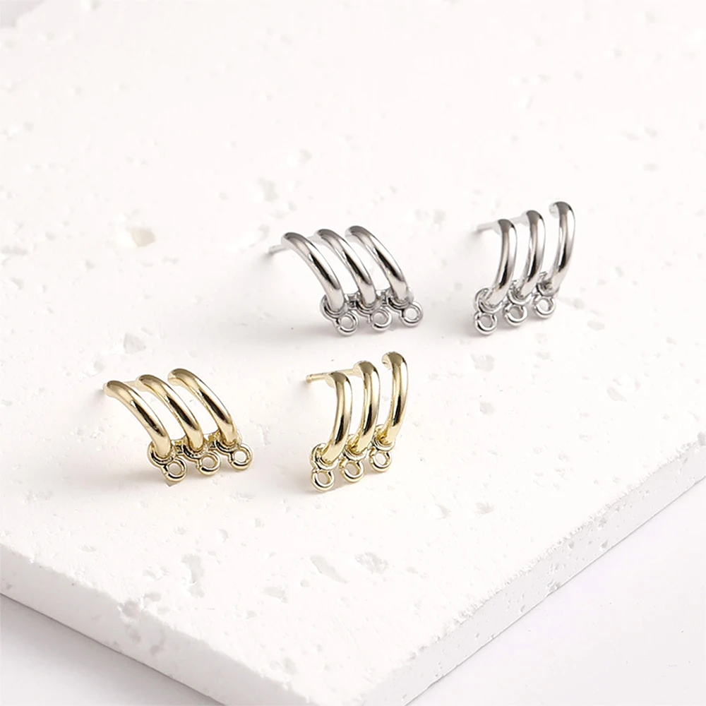 2 Pairs Brass Coated Gold C-shaped Hanging Ear Studs DIY Makes Fashionable Jewelry Semi-finished Product Accessory Materials
