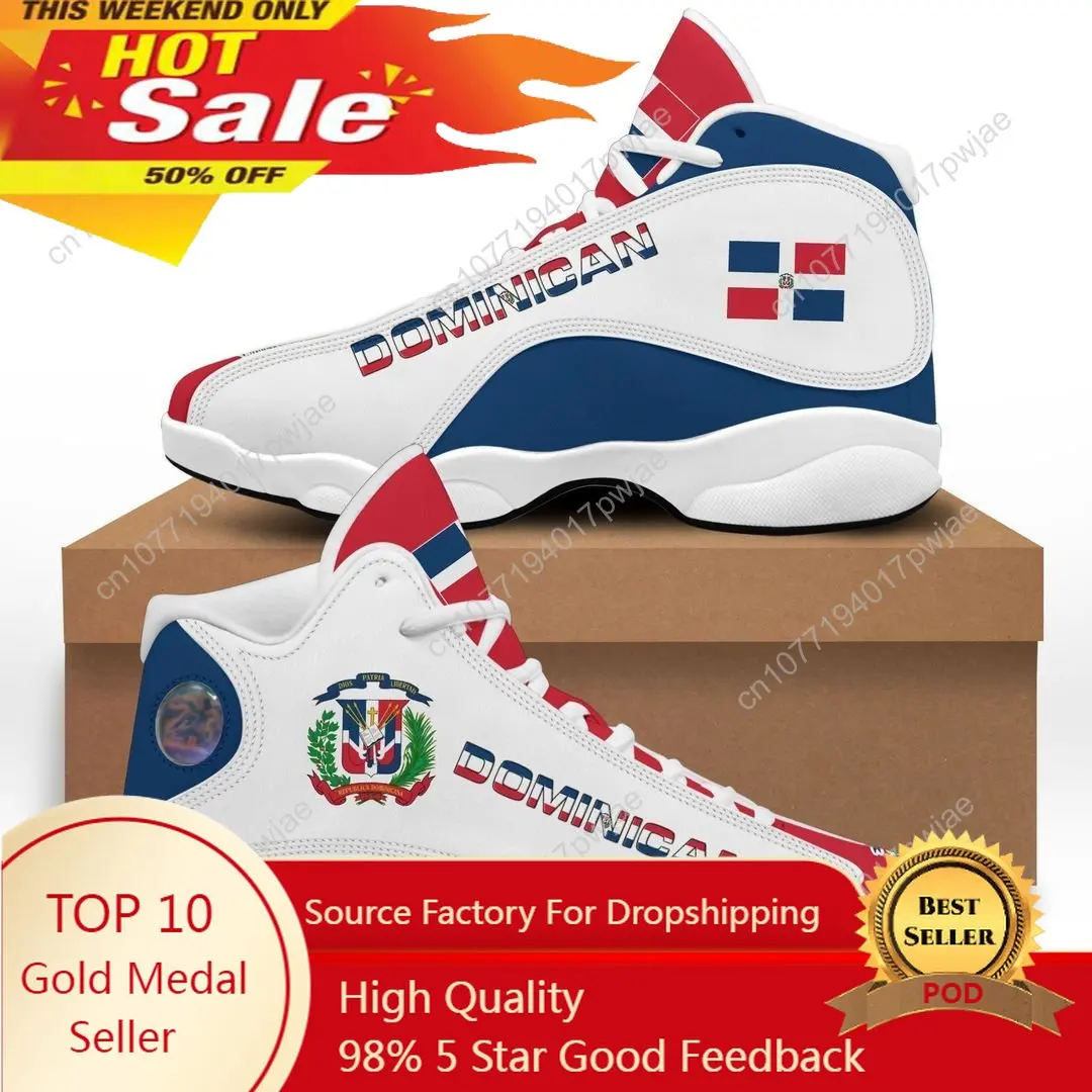 

Print On Demand Custom Sneaker Dominica Flag Pattern Print Men's Basketball Sneaker Plus Size 45 46 47 48 Teens Sport Shoes